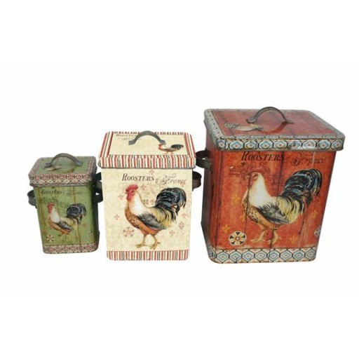 Iron Storage Boxes with Rooster Pattern (Set of 3)