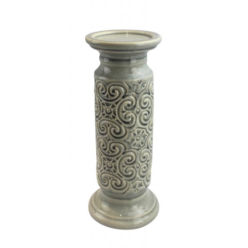 12" Scroll Candle Holder-Grey