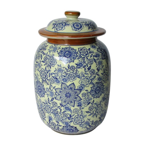 Large Blue and White Pattern Lidded Jar