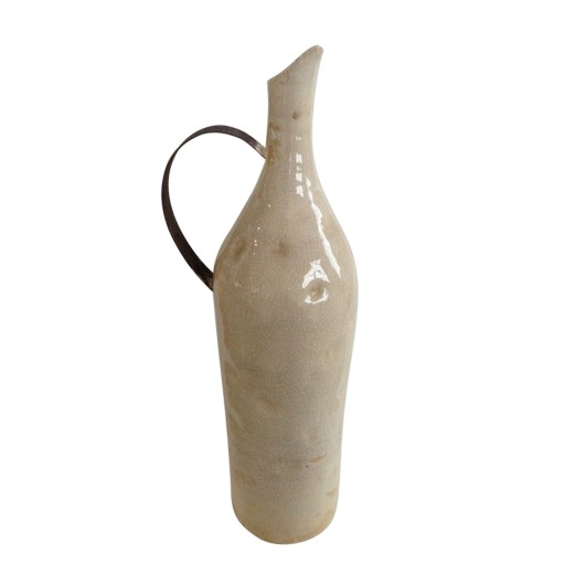 Large Beige Picther with Metal Handle