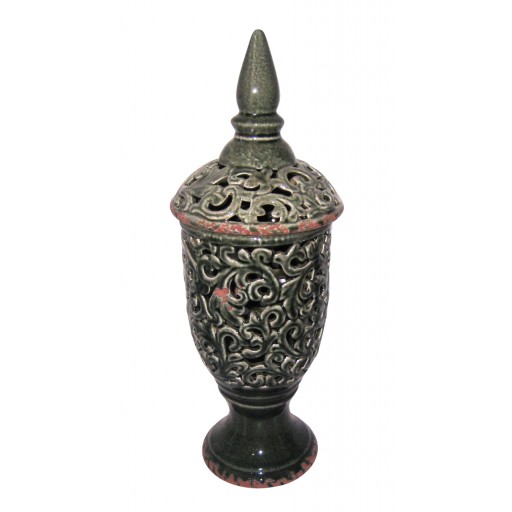 18" Green Pierced Lidded Jar