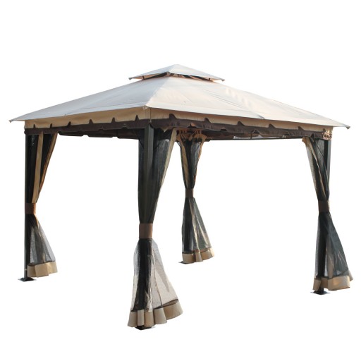 120 Inch x 120 Inch Metal Gazebo With Double Roof And Netting