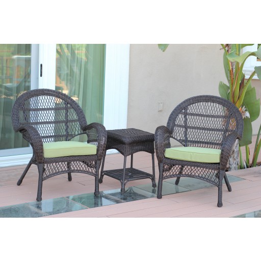 3pc Santa Maria Espresso Wicker Chair Set - Sage Green Cushions