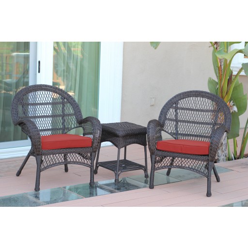 3pc Santa Maria Espresso Wicker Chair Set - Brick Red Cushions