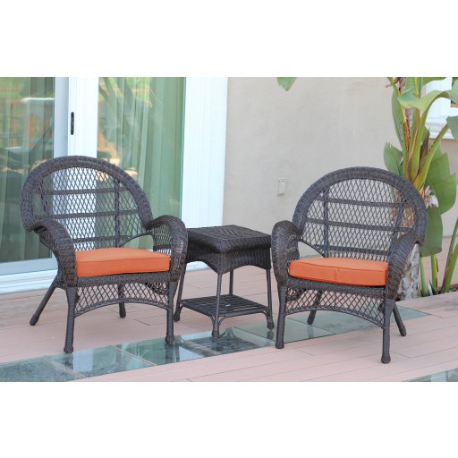 3pc Santa Maria Espresso Wicker Chair Set - Orange Cushions