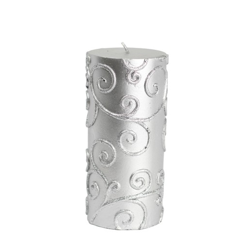 3 x 6 Inch Silver Scroll Pillar Candle