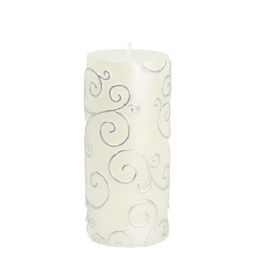 3 x 6 Inch White Scroll Pillar Candle