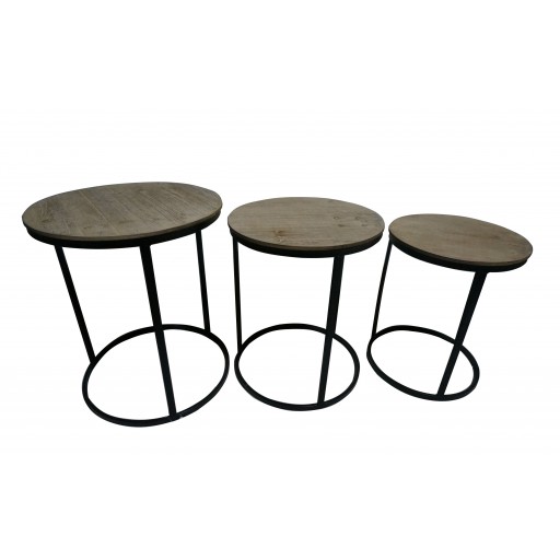 WOODEN METAL FLOWER STAND S/3