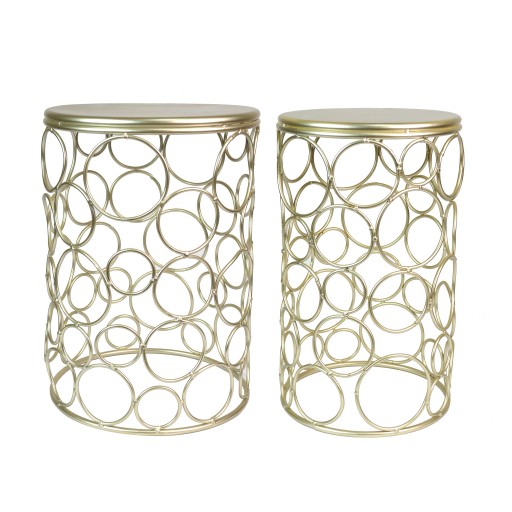 Set of 2 Round Metal Side Table - Champagne