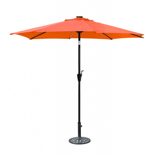 9 FT Aluminum Umbrella with Crank and Solar Guide Tubes - Black Pole/Orange Fabric