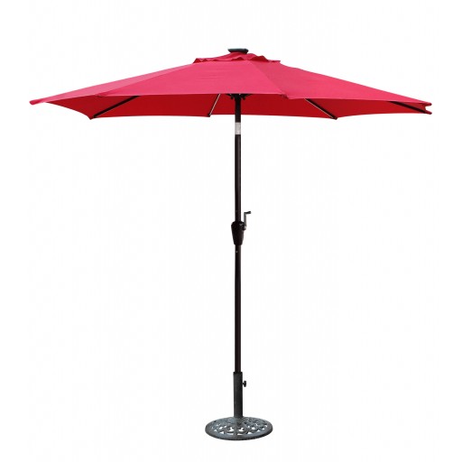 9 FT Aluminum Umbrella with Crank and Solar Guide Tubes - Brown Pole/Red Fabric