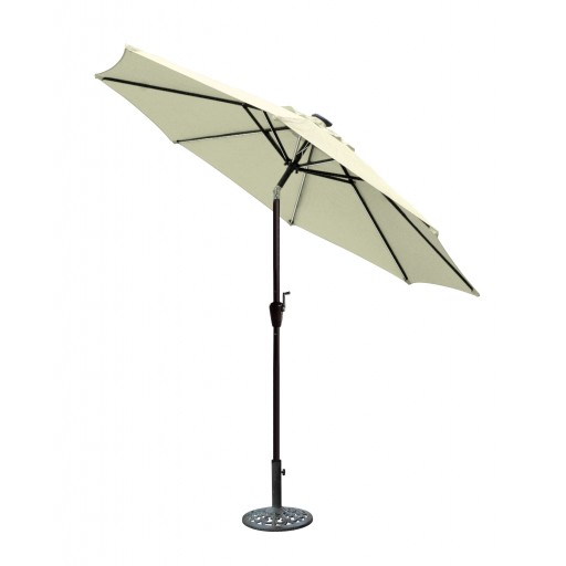9 FT Aluminum Umbrella with Crank and Solar Guide Tubes - Brown Pole/Tan Fabric