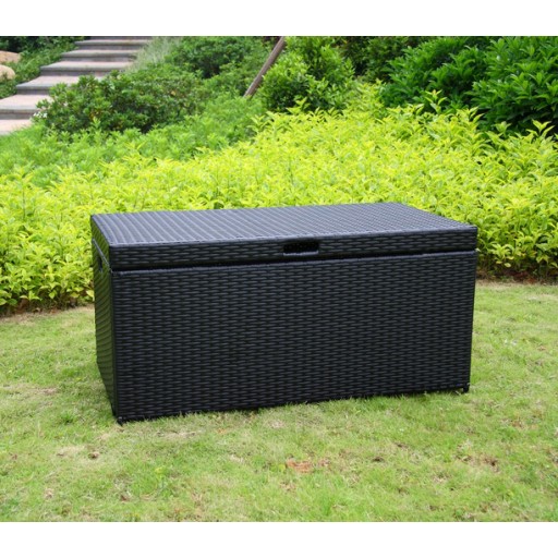 Outdoor Black Resin Wicker Storage Deck Box Bazaar Home
