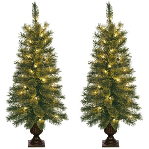 3.5 Feet. Pre-lite Artificial Christmas Tree With Plastic Pot Stand - Set of 2