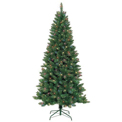 7 Feet. Slim Pre-Lit Artificial Christmas Tree With Metal Stand
