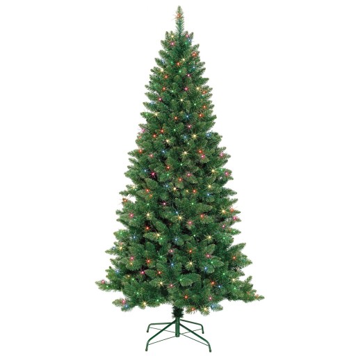 7 Feet. Slim Pre-Lit Artificial Christmas Tree With Metal Stand