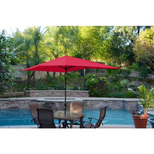 6.5FT x 10FT Aluminum Patio Market Umbrella Tilt with Crank - Red Fabric/Black Pole