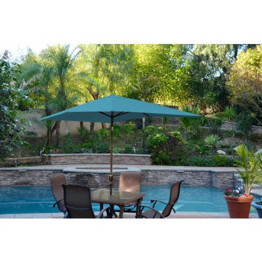 6.5FT x 10FT Aluminum Patio Market Umbrella Tilt with Crank - Turquoise Fabric/Champagne  Pole