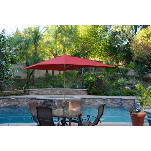 6.5FT x 10FT Aluminum Patio Market Umbrella Tilt with Crank - Burgundy Fabric/Bronze Pole