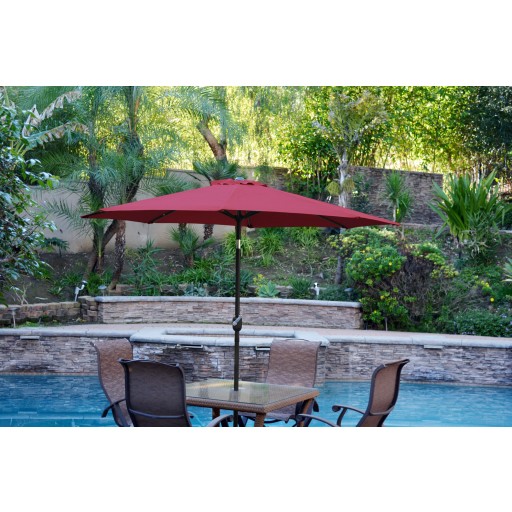 6.5FT x 10FT Aluminum Patio Market Umbrella Tilt with Crank - Burgundy Fabric/Black Pole