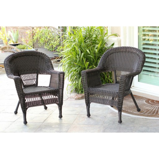 Espresso Wicker Chair Without Cushion - Set of 2