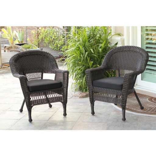 Espresso Wicker Chair With Black Cushion - Set of 4