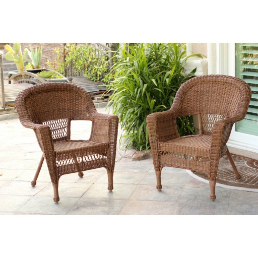 Honey Wicker Chair Without Cushion - Set of 2