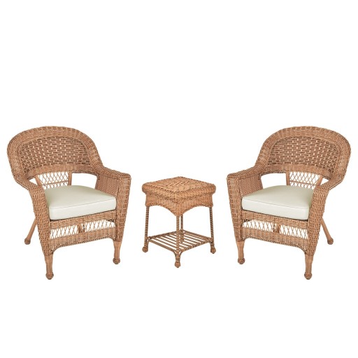 Honey Wicker Chair And End Table Set With Chair Cushion