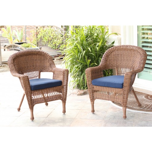Honey Wicker Chair With Cushion Set of 4