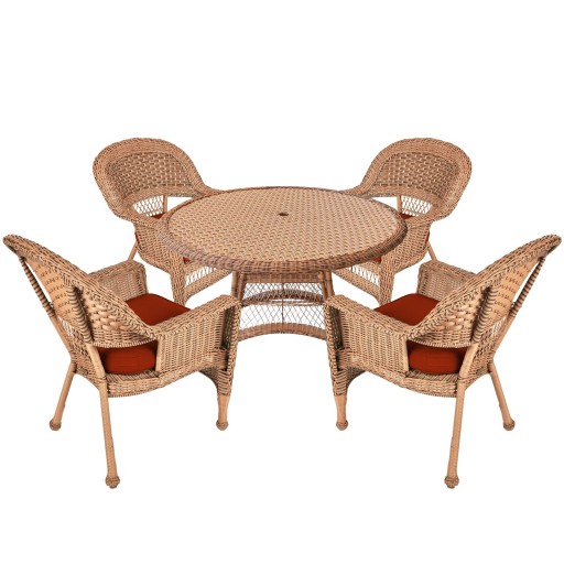 5pc Honey Wicker Dining Set With Cushions