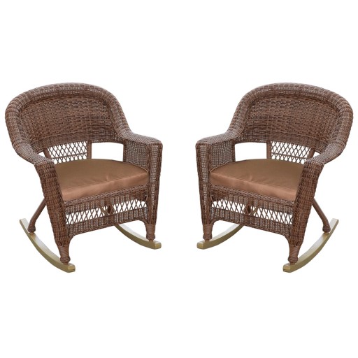 Honey Rocker Wicker Chair with Brown Cushion -  Set of 2