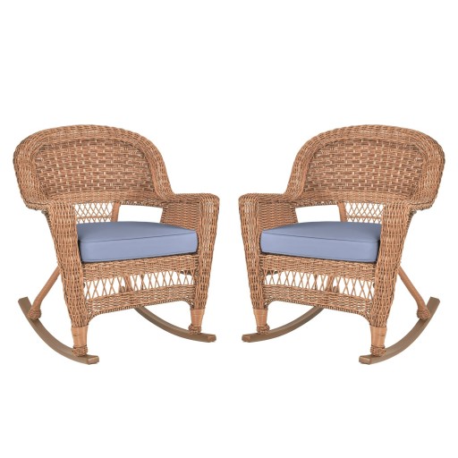 Honey Rocker Wicker Chair with Cushion -  Set of 2
