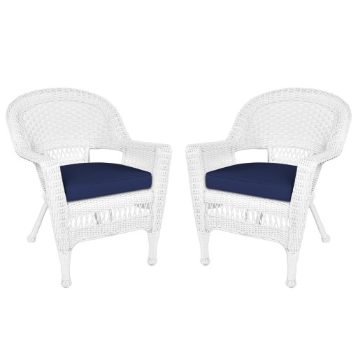 White Wicker Chair With Cushion Set of 2