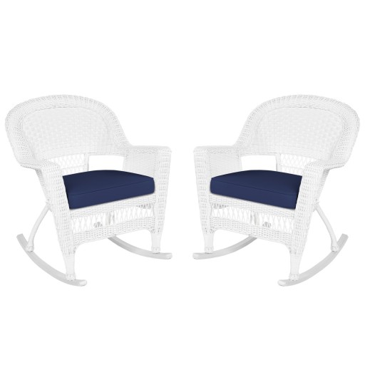 White Rocker Wicker Chair with Cushion-  Set of 2