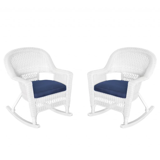 White Rocker Wicker Chair with Cushion-  Set of 2