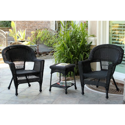 Black Wicker Chair And End Table Set Without Cushion