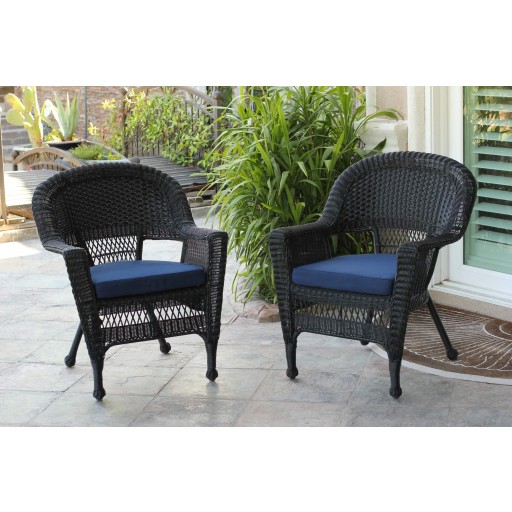 Black Wicker Chair With Cushion - Set of 4