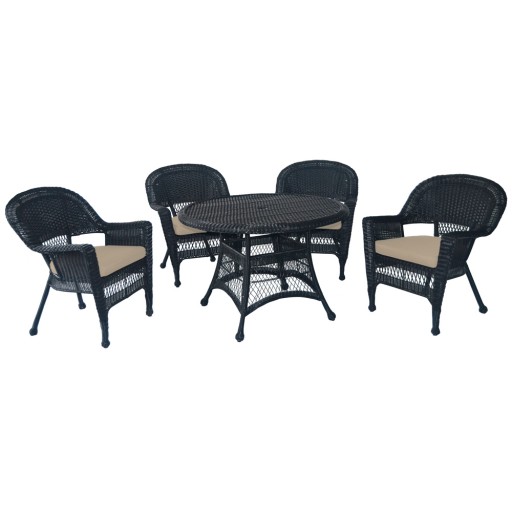 5pc Black Wicker Dining Set - Tan Cushions