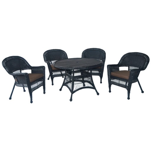 5pc Black Wicker Dining Set - Brown Cushions