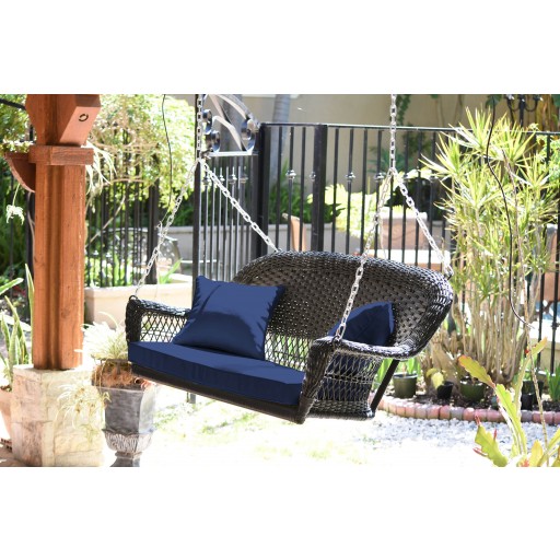 Black Resin Wicker Porch Swing with Cushion