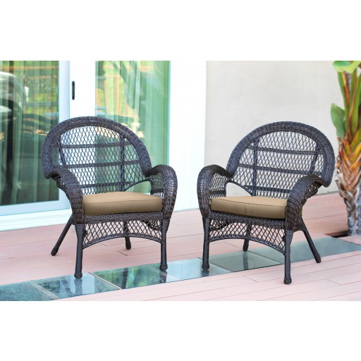 Espresso Wicker Rocker Chair with Tan Cushion - Set of 4