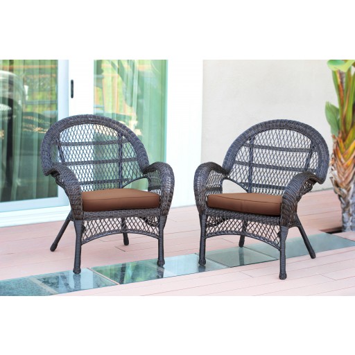 Santa Maria Espresso Wicker Chair with Brown Cushion - Set of 2