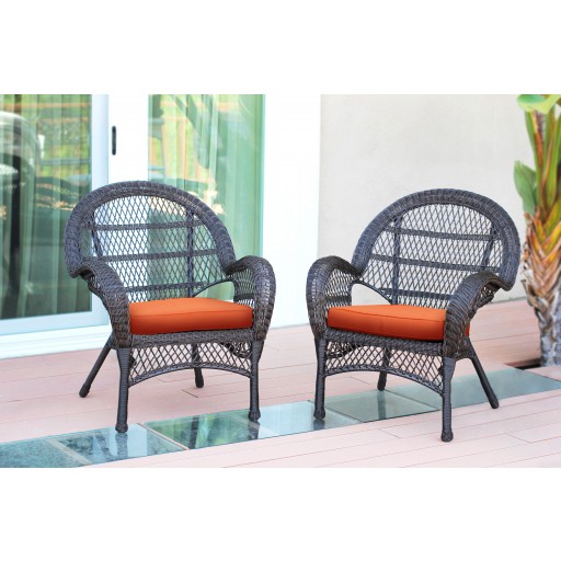 Santa Maria Espresso Wicker Chair with Orange Cushion - Set of 2