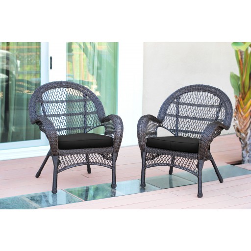 Santa Maria Espresso Wicker Chair with Black Cushion - Set of 2