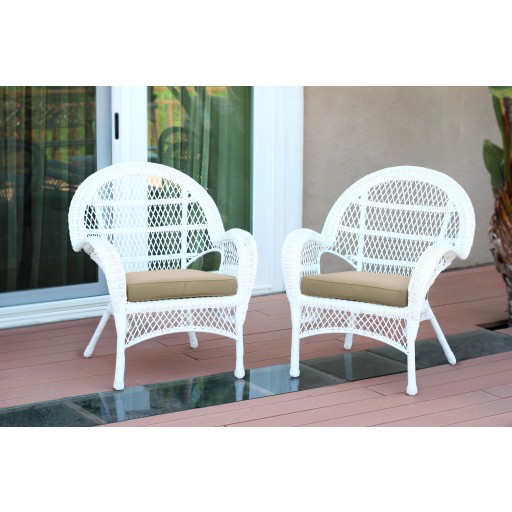 Santa Maria White Wicker Chair with Tan Cushion - Set of 2