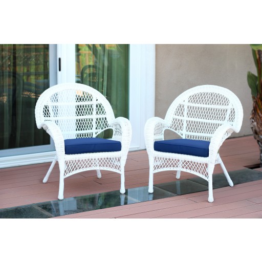 Santa Maria White Wicker Chair with Cushion Set of 2