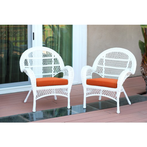 Santa Maria White Wicker Chair with Orange Cushion - Set of 4