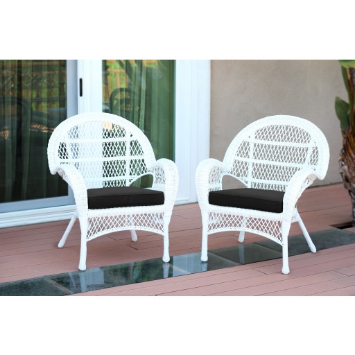 Santa Maria White Wicker Chair with Black Cushion - Set of 2
