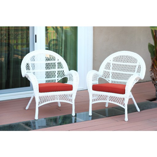 Santa Maria White Wicker Chair with Brick Red Cushion - Set of 4