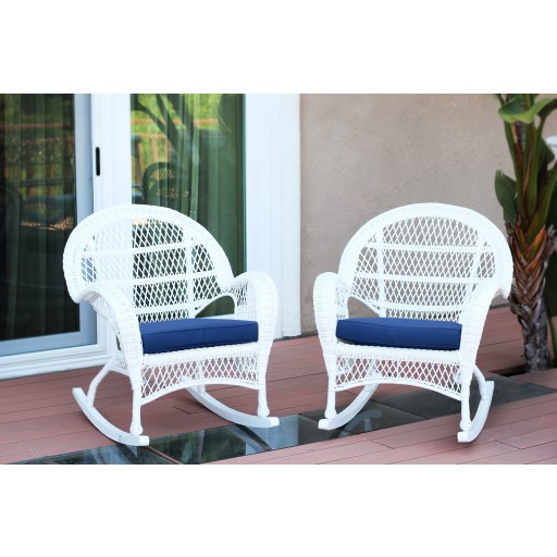 Santa Maria White Wicker Rocker Chair with Cushion - Set of 2
